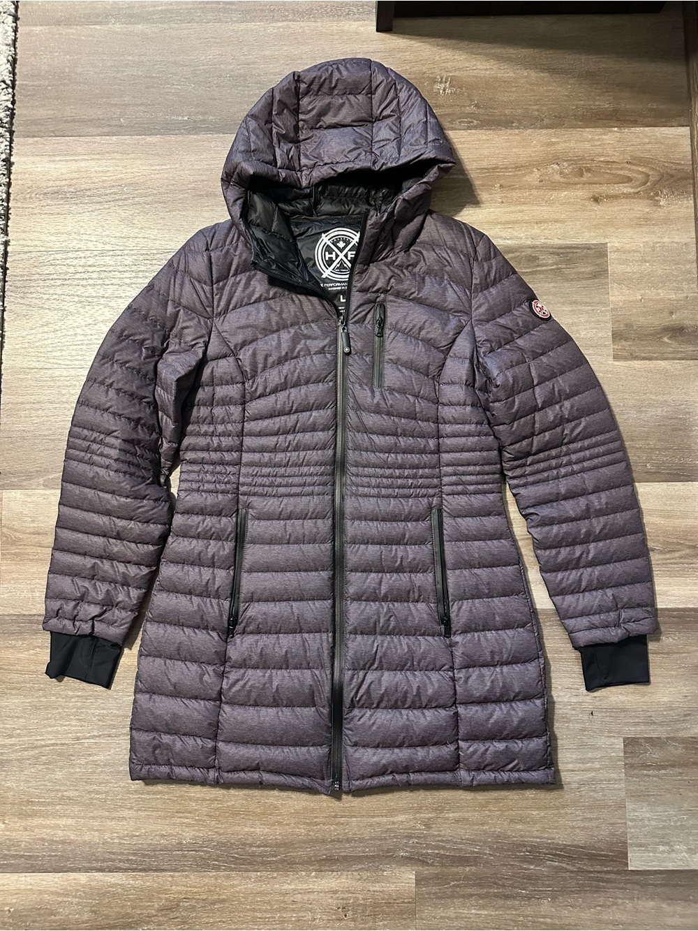 HFX Women’s Down Puffer Jacket – Size L – Knee Length, Hooded, Packable